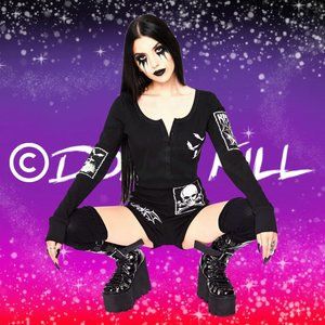 **SOLD**Dolls Kill Trickz N' Treatz Patched Up Halloween Thermal Romper